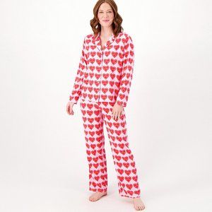 Bouffants & Broken Hearts Notch Collar Printed Pajama Set -Hearts (Sz S) a569434